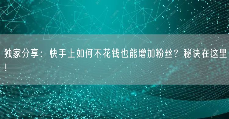 独家分享：快手上如何不花钱也能增加粉丝？秘诀在这里！