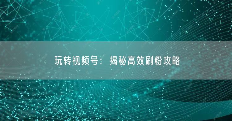 玩转视频号:揭秘高效刷粉攻略