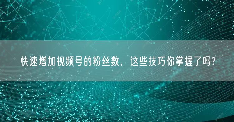 快速增加视频号的粉丝数,这些技巧你掌握了吗?